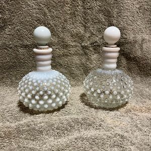 Vintage Fenton/Wrisley French Opalescent Hobnail Perfume Bottles With St…